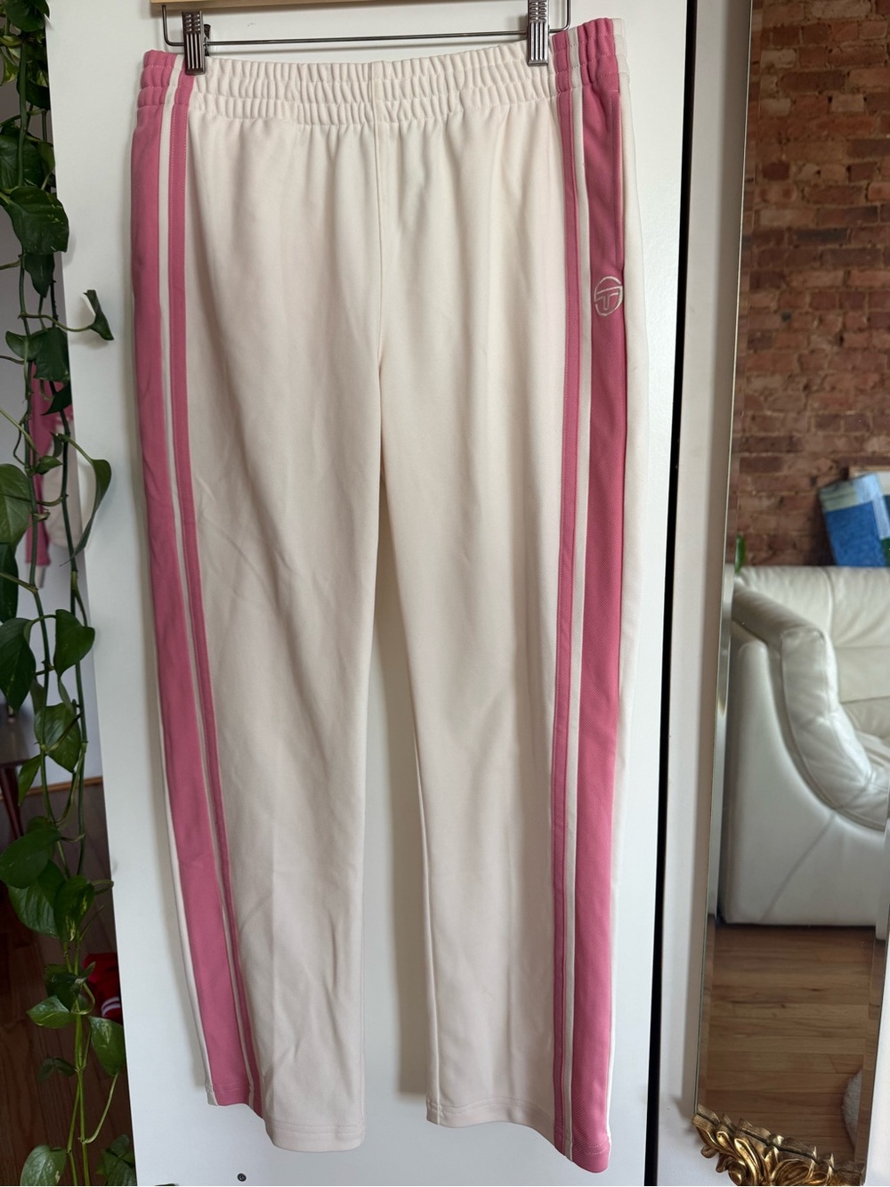 Sergio Tacchini Cream Track Pants with Pink Side Stripes